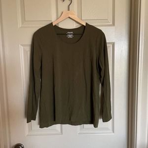 Chico's Womens The Ultimate Tee Casual T-shirt Olive Green Long Sleeve Stretch L